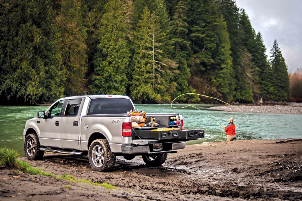 Ford F-150 in a perfect image that shows how great the car is for fly fishing